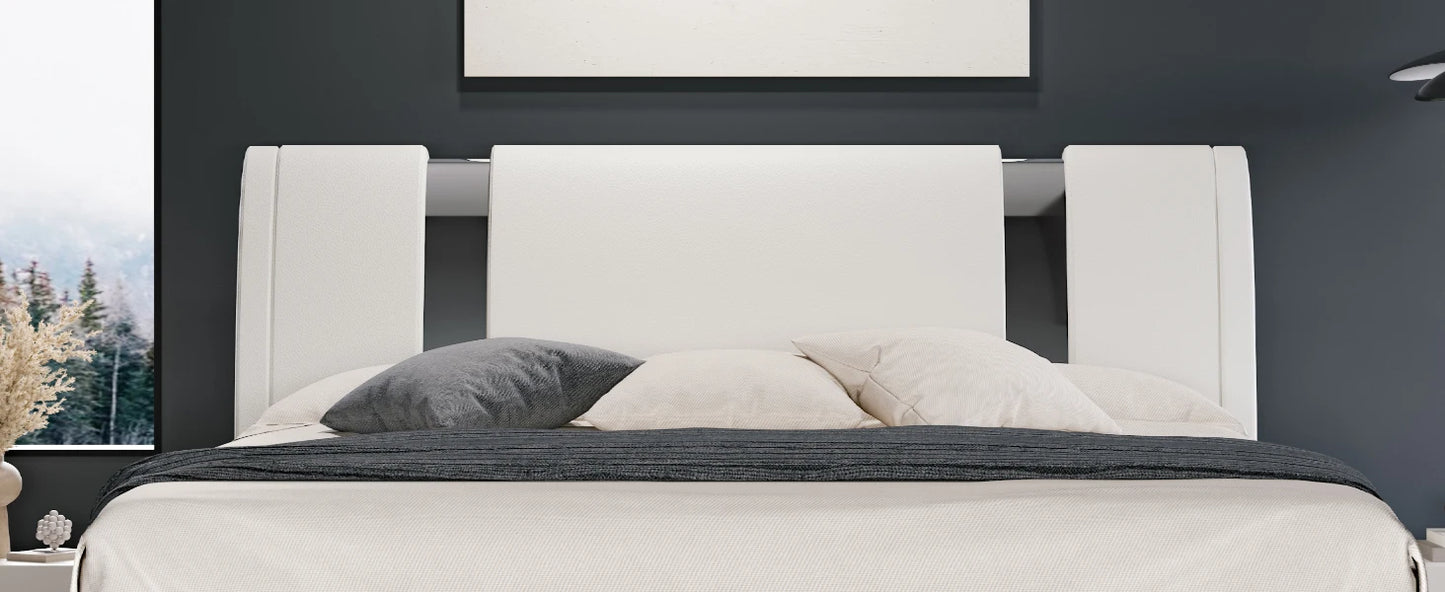 HOOMIC Modern Faux Leather Bed Frame with Iron Pieces Decor, Low Profile Platform Bed with Height-Adjustable Headboard