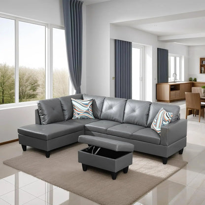 Sectional Sofa Couch,97" Modern 6-Seaters Living Room Sets with Left Facing Chaise Lounge, Movable Ottoman & 2 Pillows L Shaped