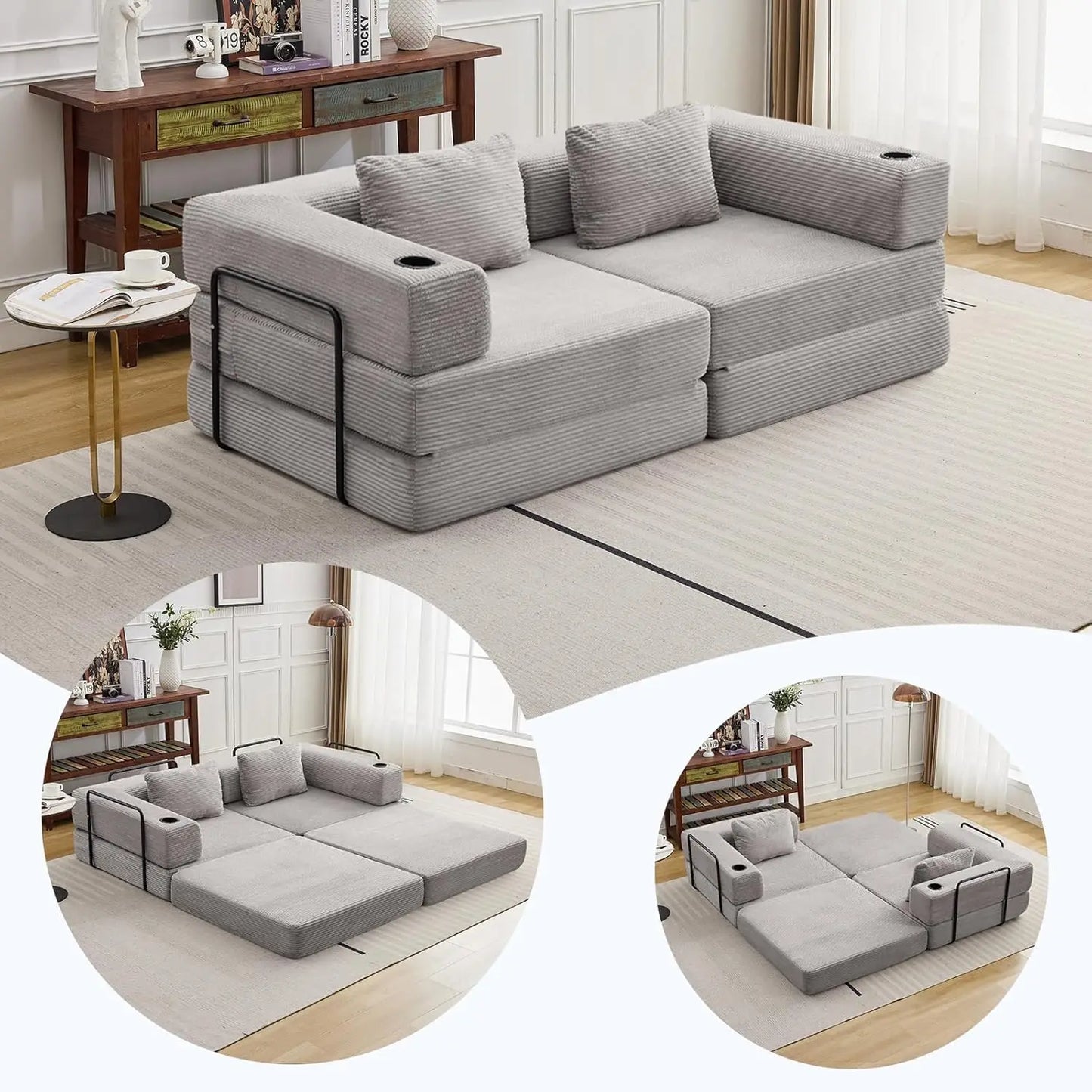 MBM Convertible Sleeper Sofa Bed – Folding Lounge Couch with Pillow