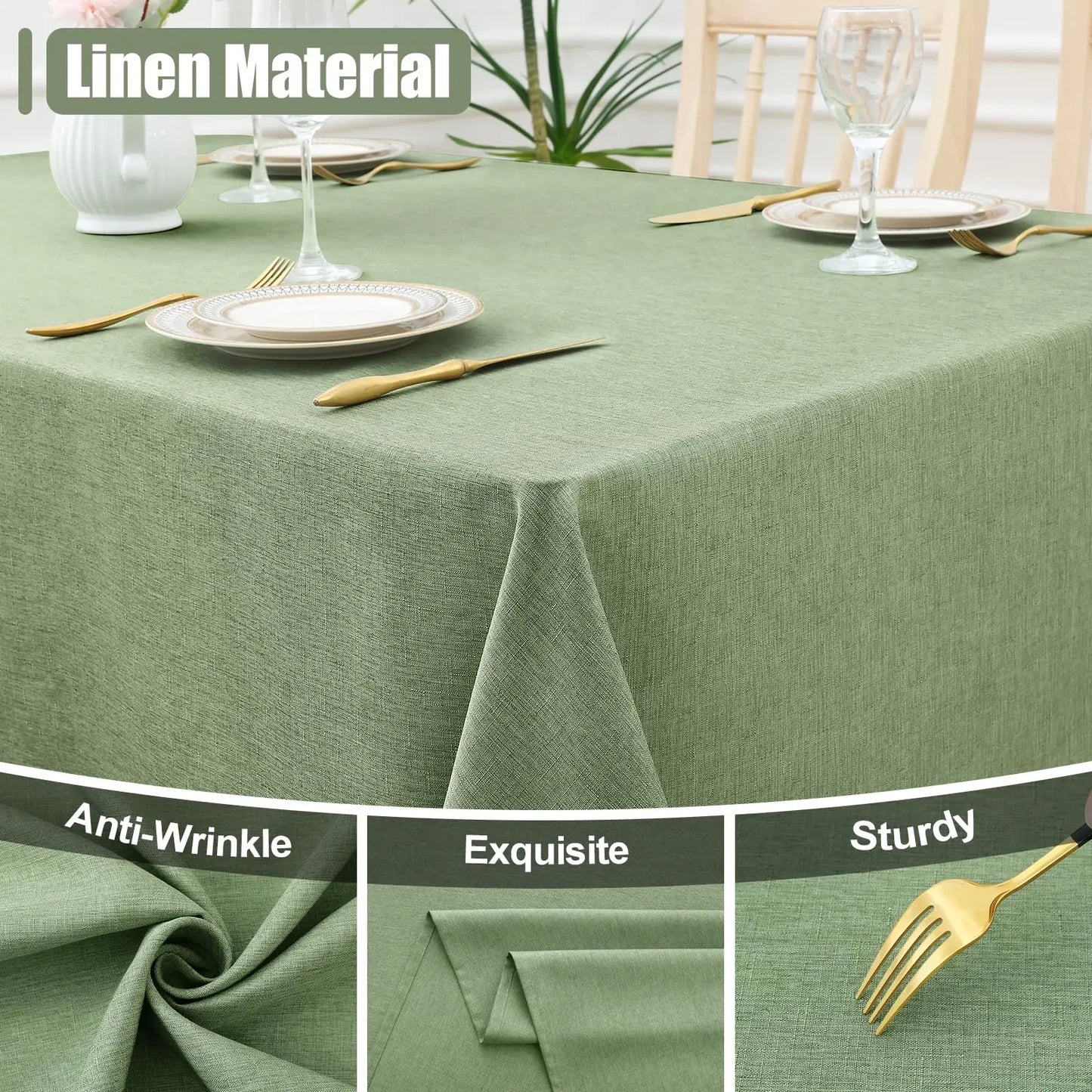 Olanly Rectangle Tablecloth Faux Linen Table Cloth Waterproof Wipeable Fabric Tablecloth Washable Table Cover For Kitchen Dining