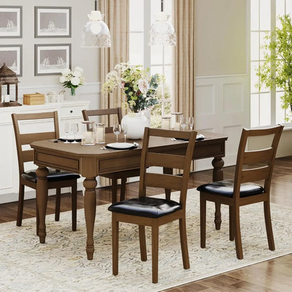 Upholstered Dining Chairs Set of 4, PU Leather Ladder High Back Dining Room Kitchen Side Chair with Adjustable Foot Pegs, Dark
