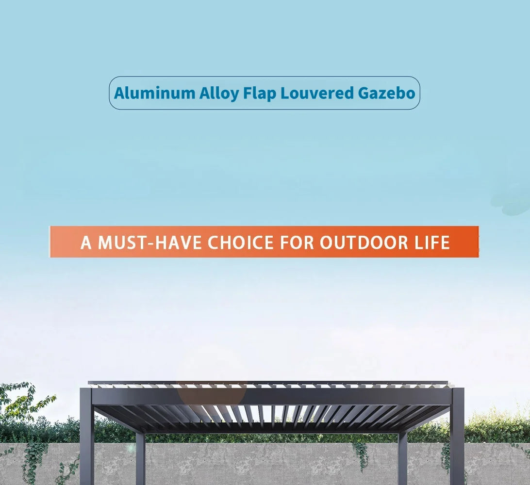 Louver Pergola with LED Light Aluminum Electric Wall Mounted Pavilion Waterproof 6x4 Louvered Aluminium Bioclimatic Pergolas