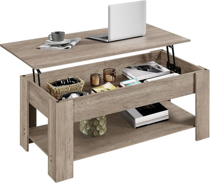 coffee Table with Hidden Compartment and Storage Shelf, Rising Tabletop Dining Table for Living Room Reception Room, 47.5in L, B