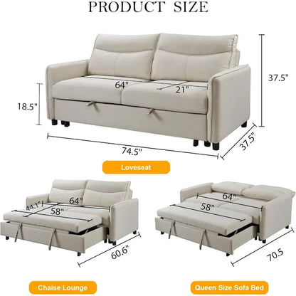 75-Inch Queen Size Convertible Sleeper Sofa Bed, Comfortable Pull-Out Futon Loveseat, Full Love Seat for RV Small Spaces