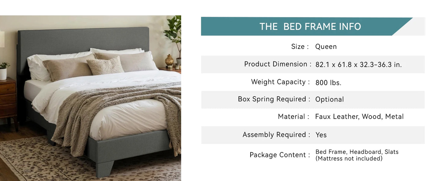 HOOMIC Upholstered Bed Frame with Adjustable Headboard, Soft Linen Fabric, Strong Supporting Structure, Noise-Free Allewie