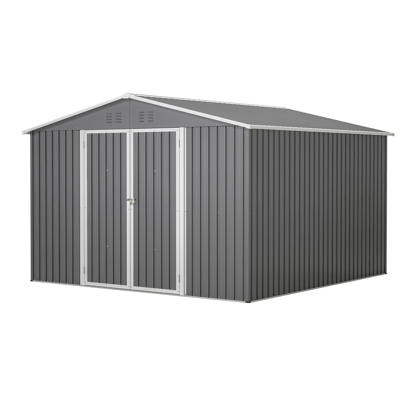 LZBEITEM Outdoor Storage Shed 10x10 FT, Utility Metal Tool Storage with Lockable Doors and Updated Frame Structure, Black