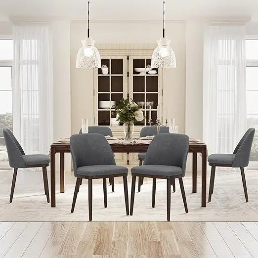 Upholstered Dining Chairs Set of 6, Modern Kitchen Chairs with Back, Fabric Side Dining Room Chairs with Wood Legs for Kitchen