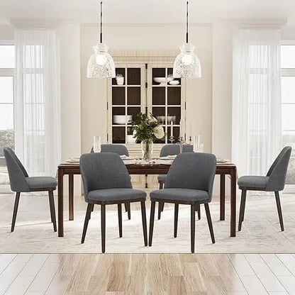 Upholstered Dining Chairs Set of 6, Modern Kitchen Chairs with Back, Fabric Side Dining Room Chairs with Wood Legs for Kitchen