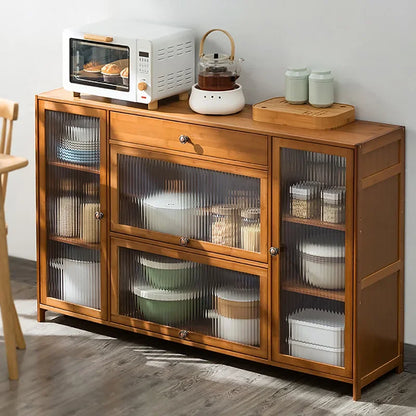 Kitchen shelves Floor-to-ceiling multi-layer storage cabinets with doors, cabinets, dishes, pots and pans, electrical appliances