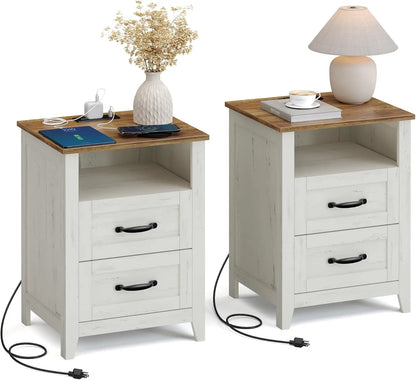 Nightstands, Set of 2 Bedside Tables Side Tables with Drawer Open Compartment for Bedroom Furniture, Nightstands