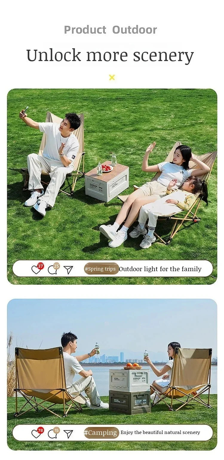 Portable Office Chair Stool Adjustable Camping Fishing Leisure Chair Lunch Break Back Moon Chair Outdoor Folding Lounge Chair